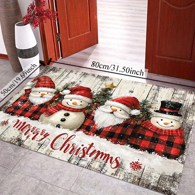 Christmas Plush Rug Santa Snowman Non-Slip Washable Indoor Outdoor 930gsm