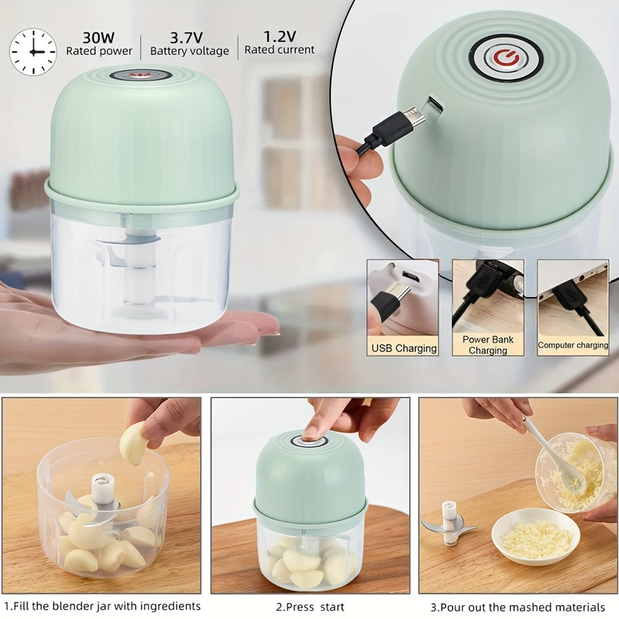 Portable Mini Food Chopper, Rechargeable, 3 Stainless Steel Blades, Wireless Kitchen Mixer