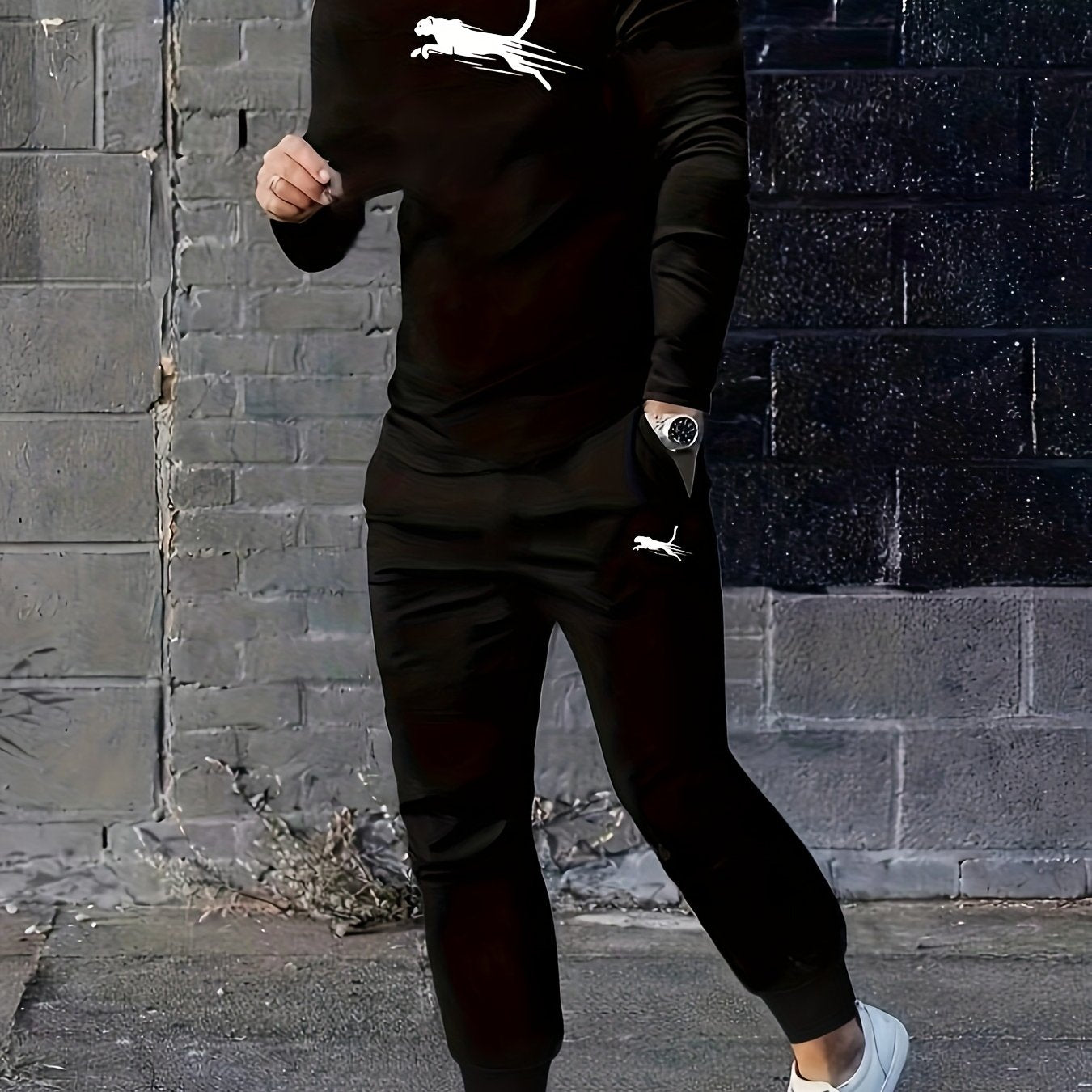 Men's Long Sleeve Pajama Set for Casual Sports and Home Wear Polyester Spandex