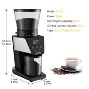 Conical Burr Electric Coffee Grinder with 30 Precision Settings Food Grade Plastic 220-240V