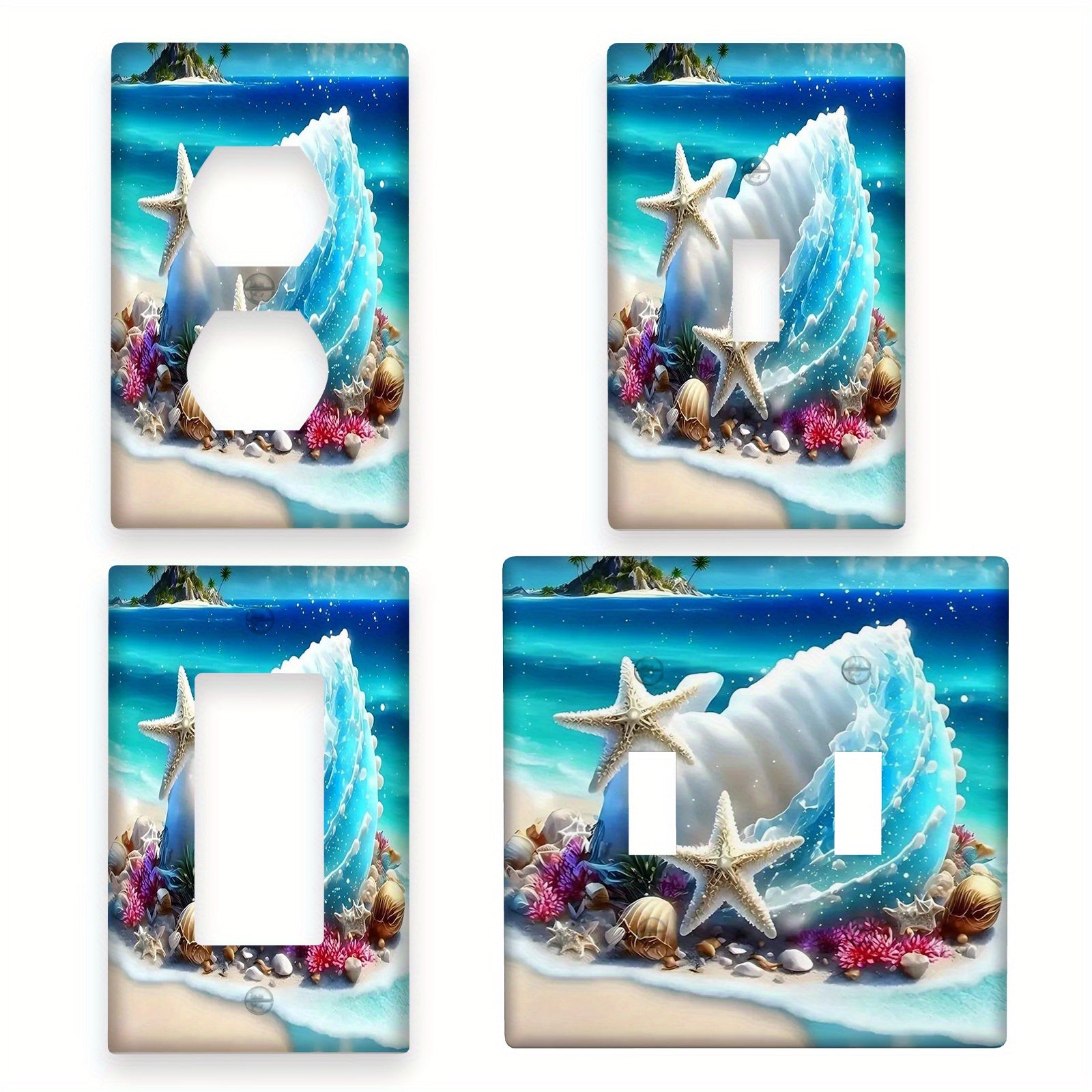 Beach Themed Shell and Starfish Light Switch Cover Unbreakable Polycarbonate