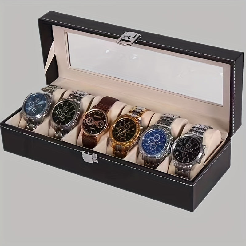 Black Watch Box with 6-Digit Display, Inner PU Leather and Flannelette Storage