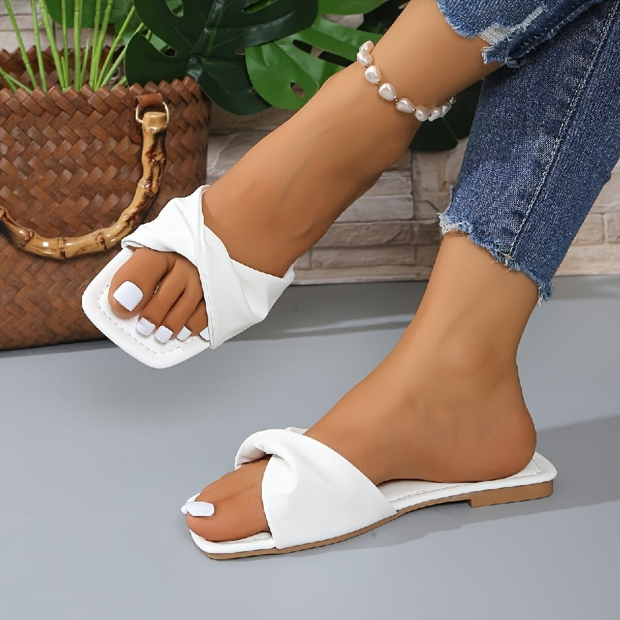 Women's Flat Sandals Folded Soft Flat Heels Summer Slip-On Shoes