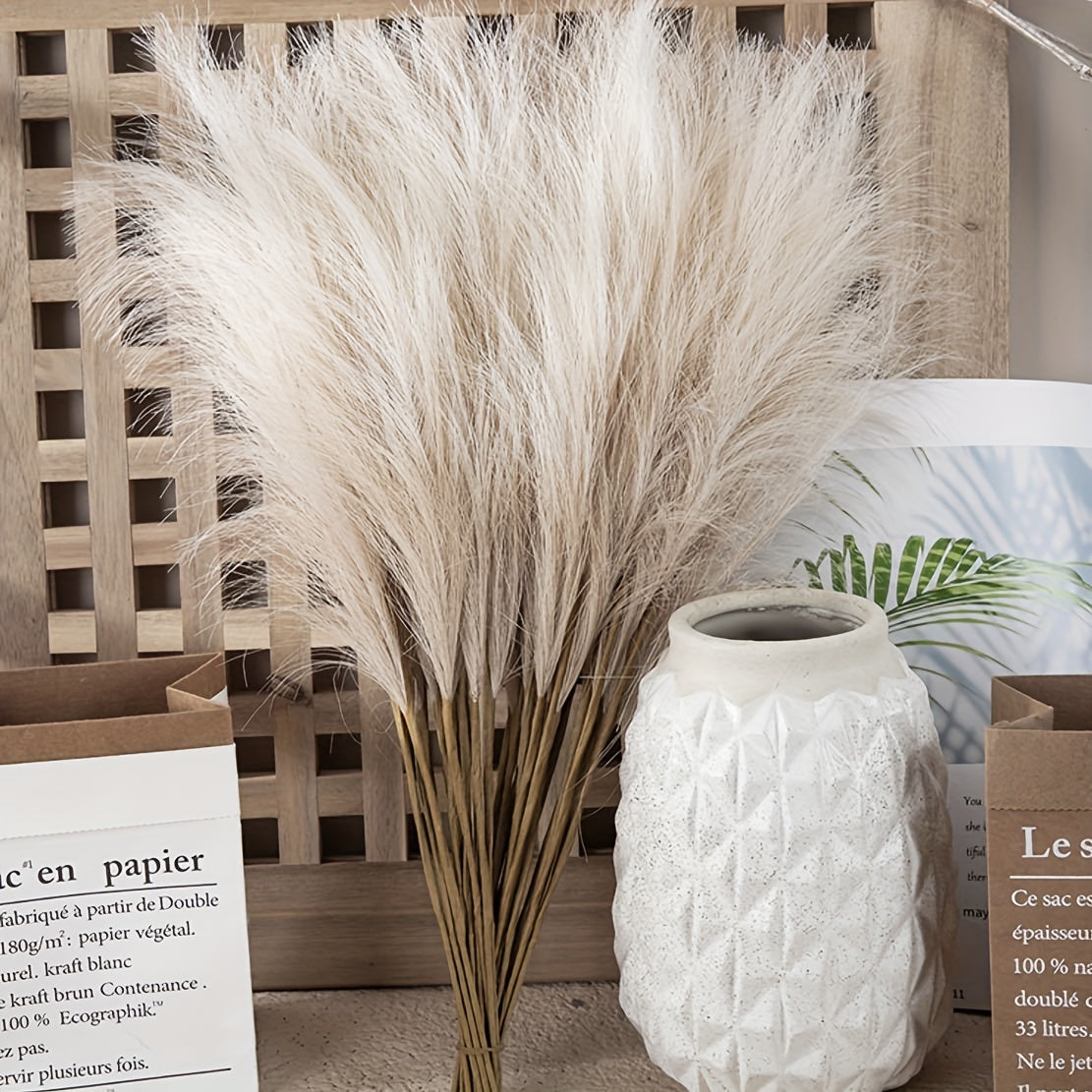 15pcs Faux Pampas Grass Bundle 55.88cm Cream Light Brown for Home Decor Living Room Vase Display