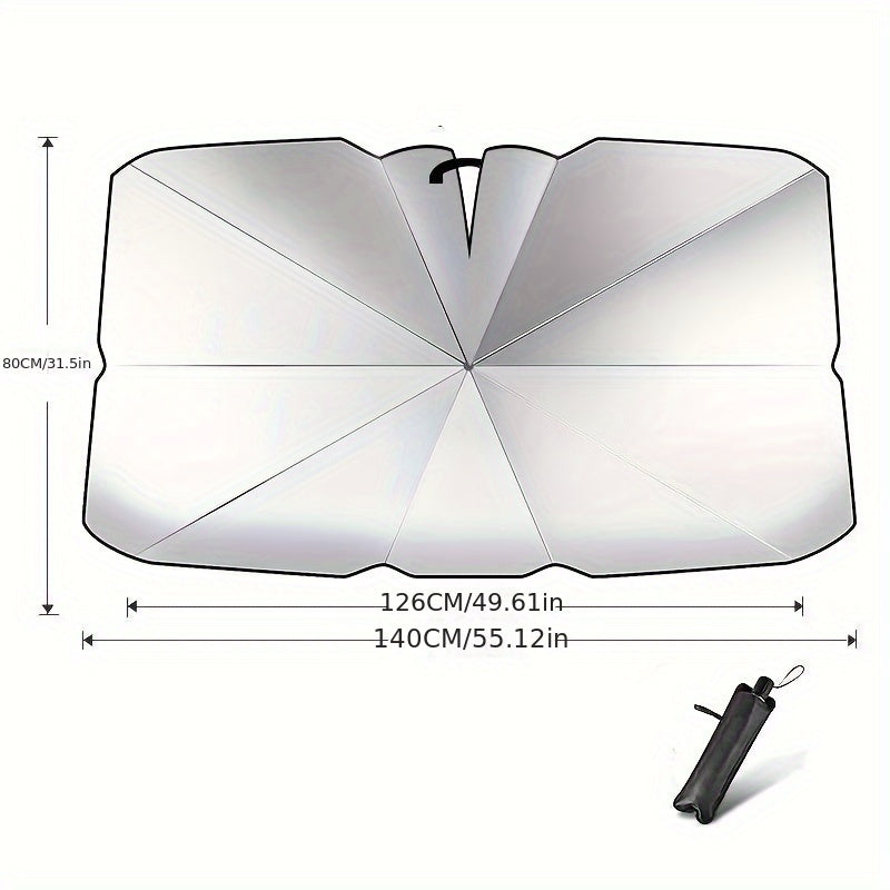 Sombrilla de sol para coche de titanio plateado universal, protector de parabrisas delantero, enrollable