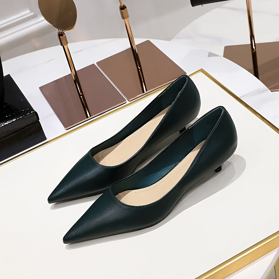 Women's Kitten Heel Pumps Pointed Toe Slip-On Dress Shoes Faux Leather All-Season