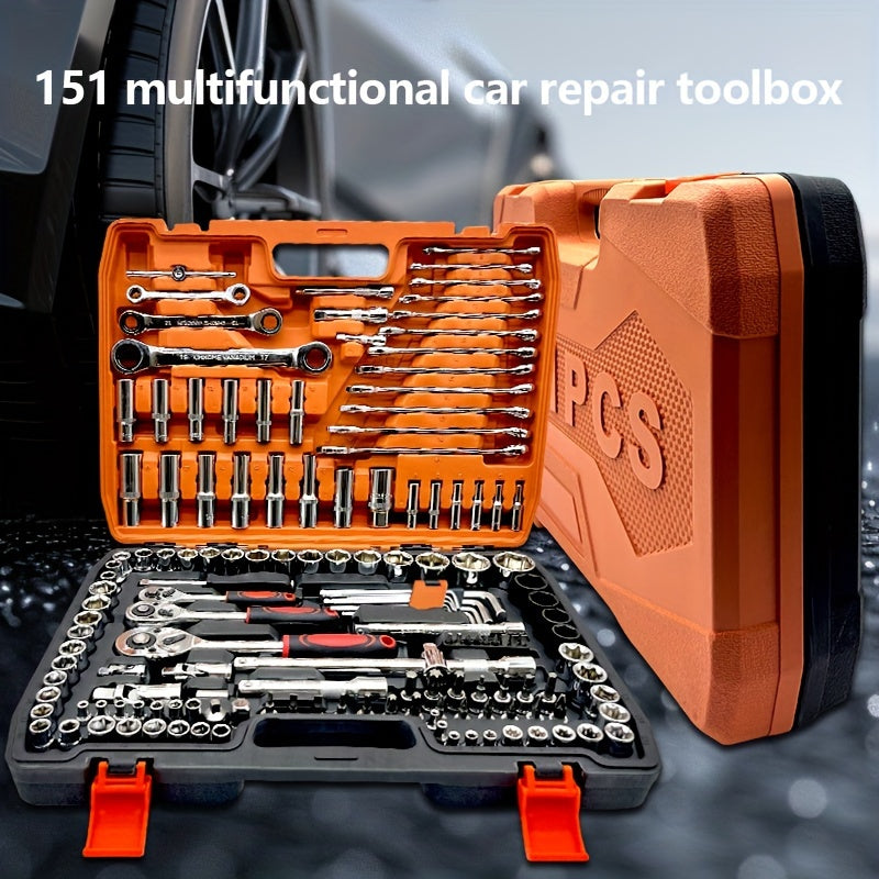 Stainless Steel Automotive Repair Tool Kit with Quick Ratchet Wrenches for Motorcycle and Bicycle Maintenance 53/82/121/151 Pieces