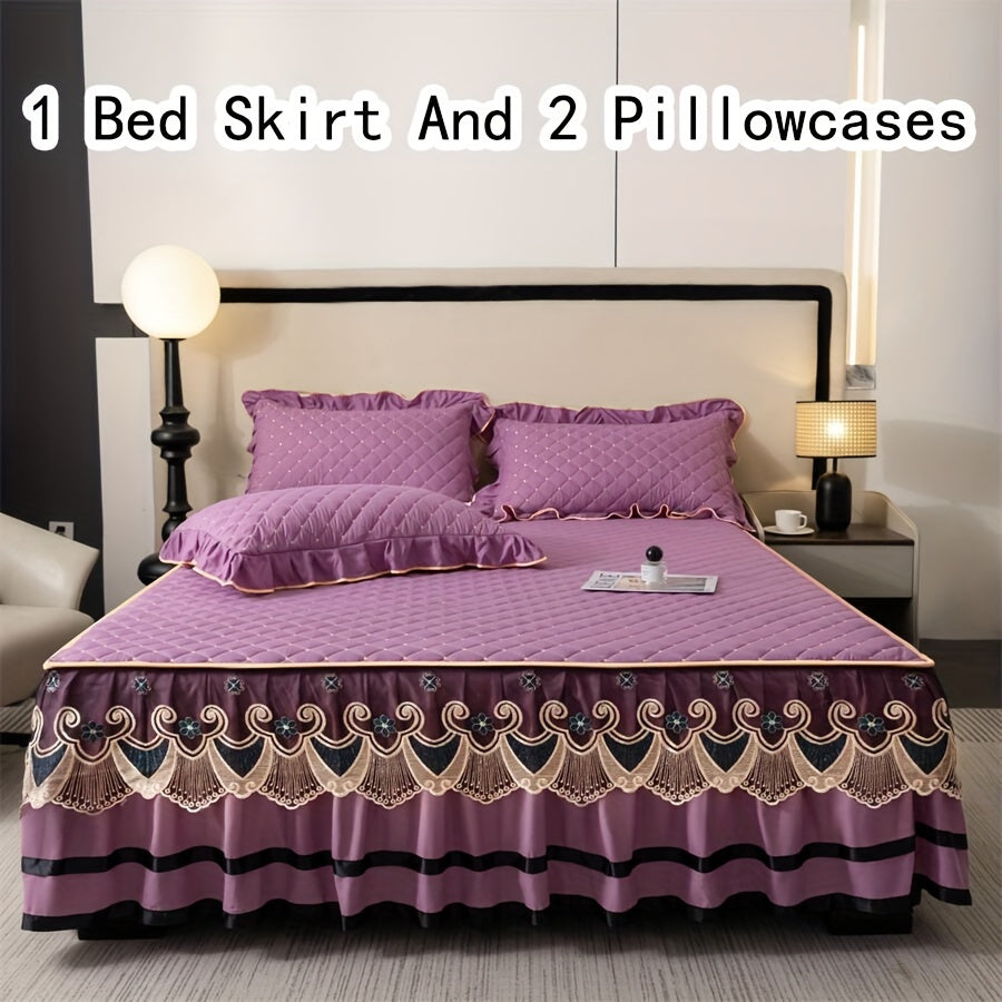 Vintage uslubidagi qora yostiq qopqog'i va yostiq qoplari to'plami - 3 dona, tikilgan dantel trim bilan, qalinlashtirilgan to'shak, mashinada yuvish mumkin, uy va mehmonxona foydalanishi uchun barcha mavsumlar uchun qulay.