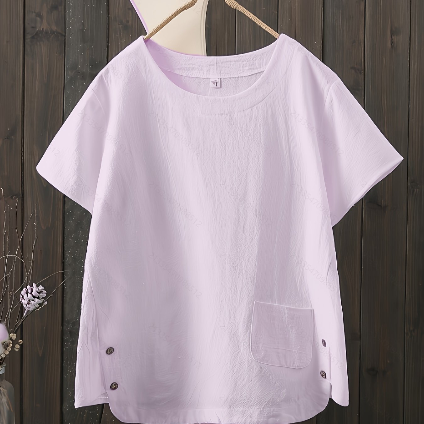 Camiseta de verano para mujer talla plus azul claro manga corta top casual