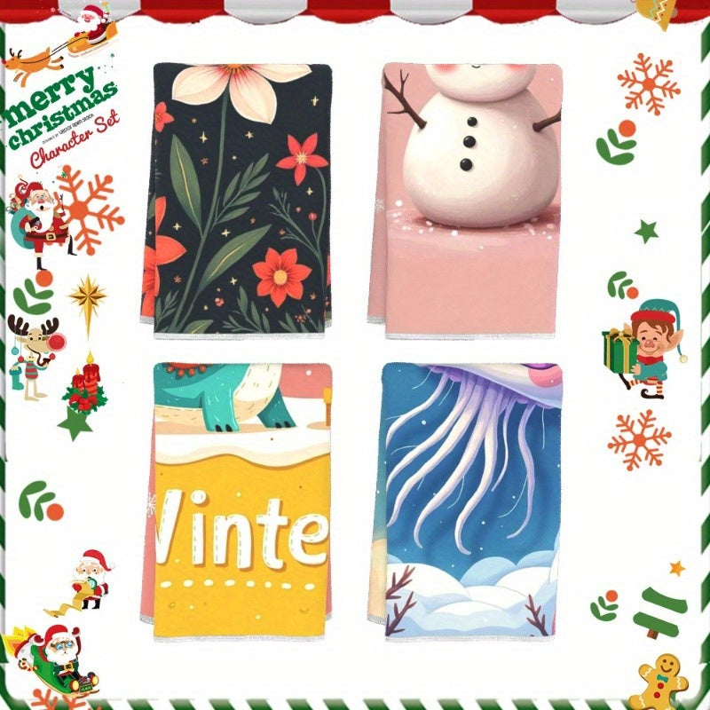 Set of Four Winter Christmas Snowman Snowflake Deer Wall Art 18x66.04 cm