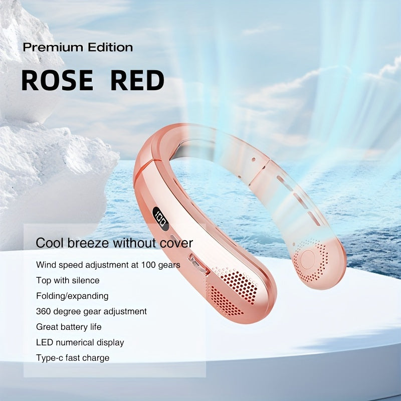 Portable Neck Fan with Adjustable Speed, USB Charging, LED Display