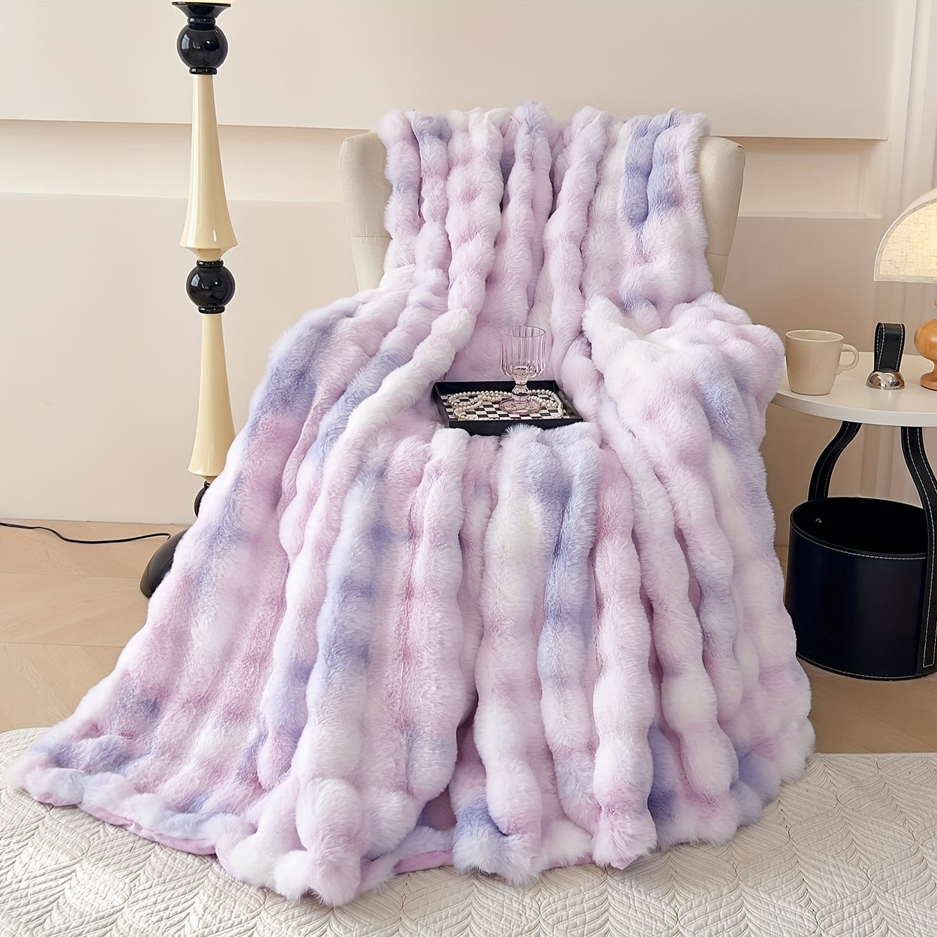 Tie-Dye Faux Rabbit Fur Blanket Shaggy Plush Bed Sofa Throw Cozy Fluffy