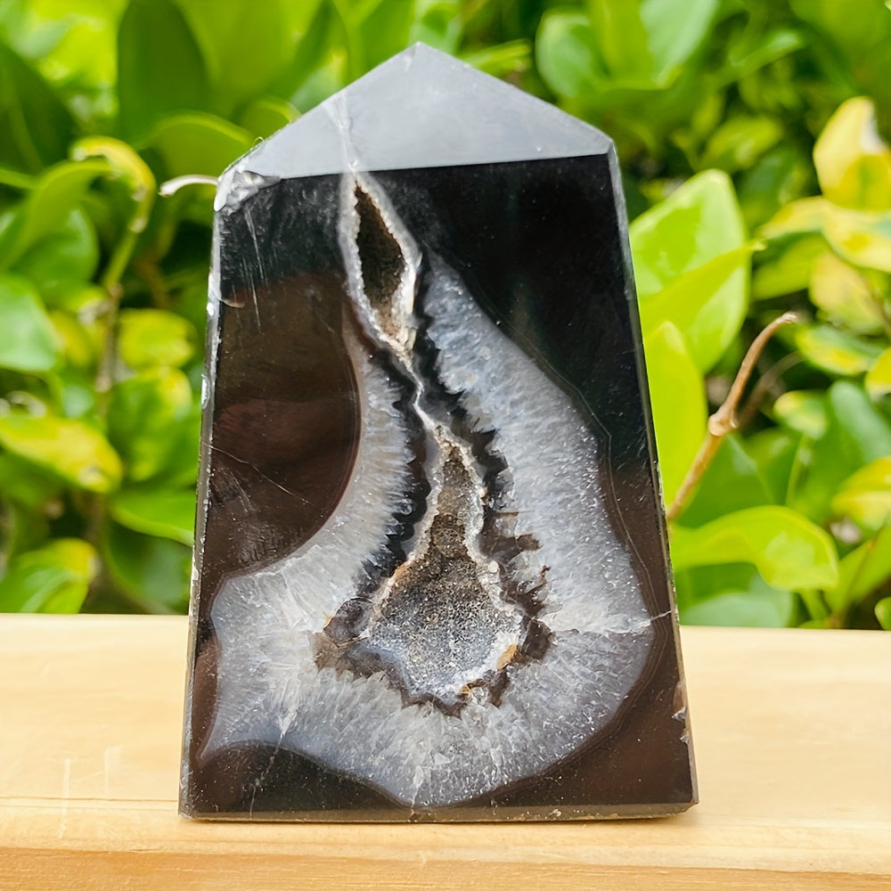 2PC Tabiiy Qora Oniks Geode Agat nuqtalari zargarlik buyumlari va uy bezaklari uchun