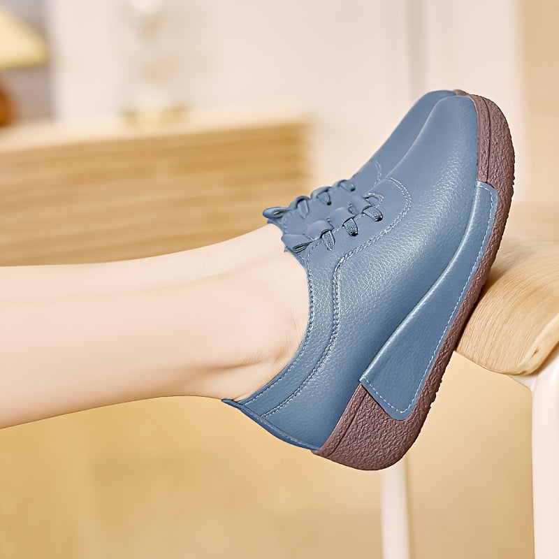Women's Solid Color Lace-Up Casual Shoes with Soft Sole and Platform