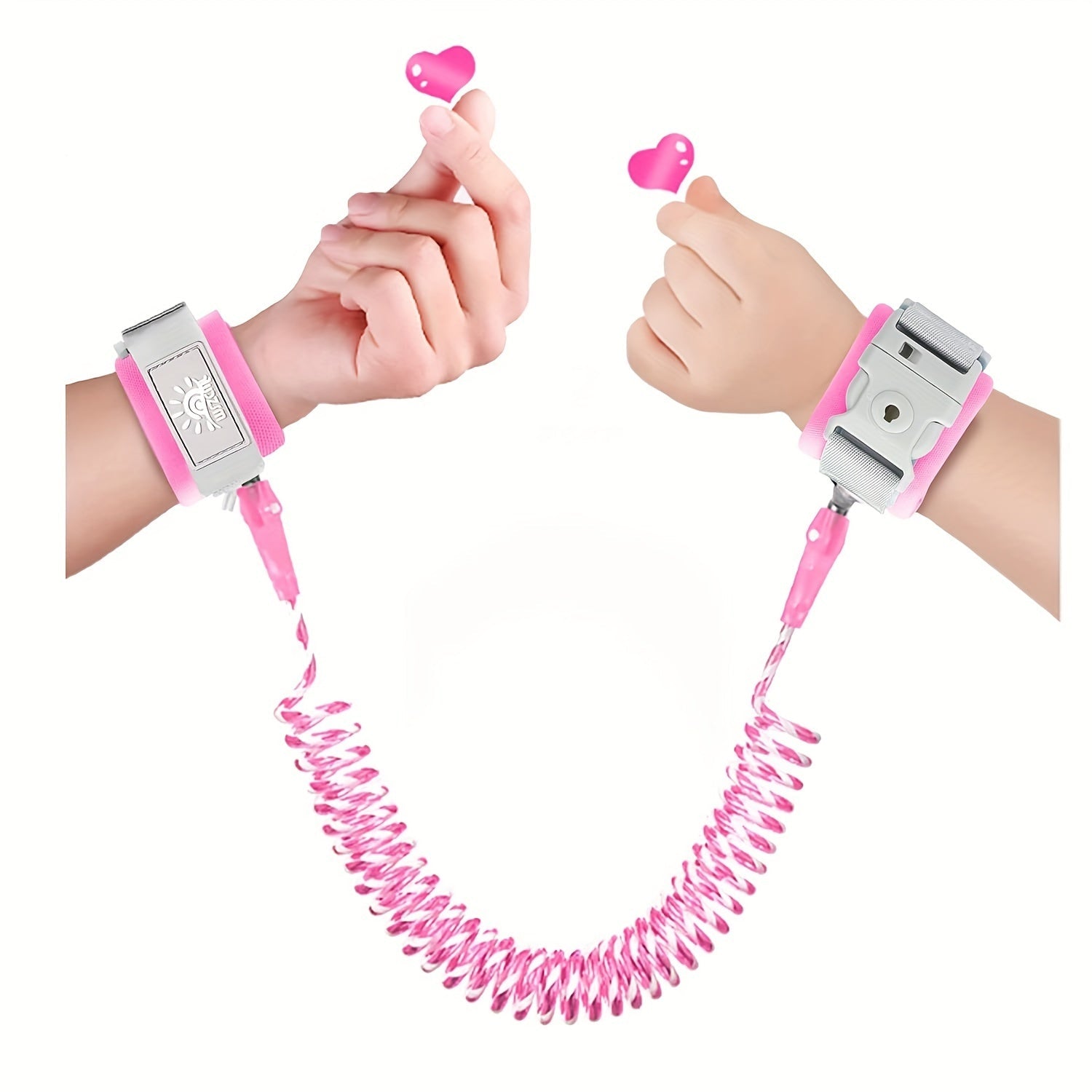 Kids Safety Wristband Reflective Anti-Lost Wrist Link with Key Lock and Whistle Pink