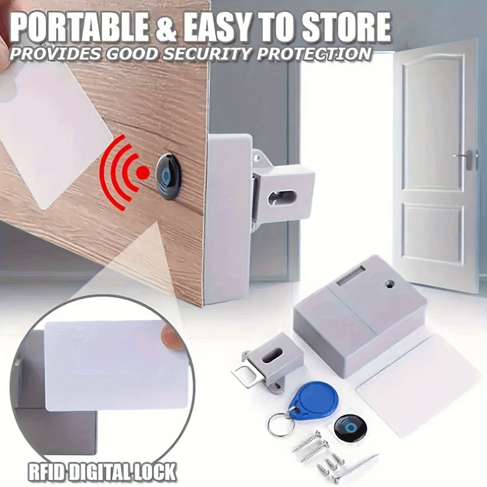 Electronic Cabinet Lock with Card and Keychains, Battery Powered, ABS Material
