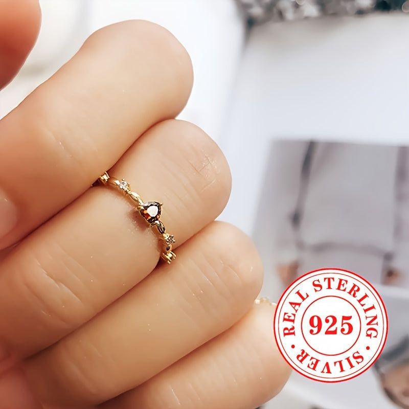 Sterling Silver Thin Ring with Synthetic Heart-Shaped Ruby for Ladies Engagement