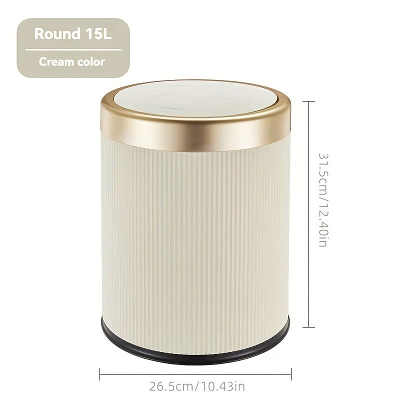 Cylindrical Plastic Trash Can with Manual Lift Lid for Kitchen Bedroom Living Room