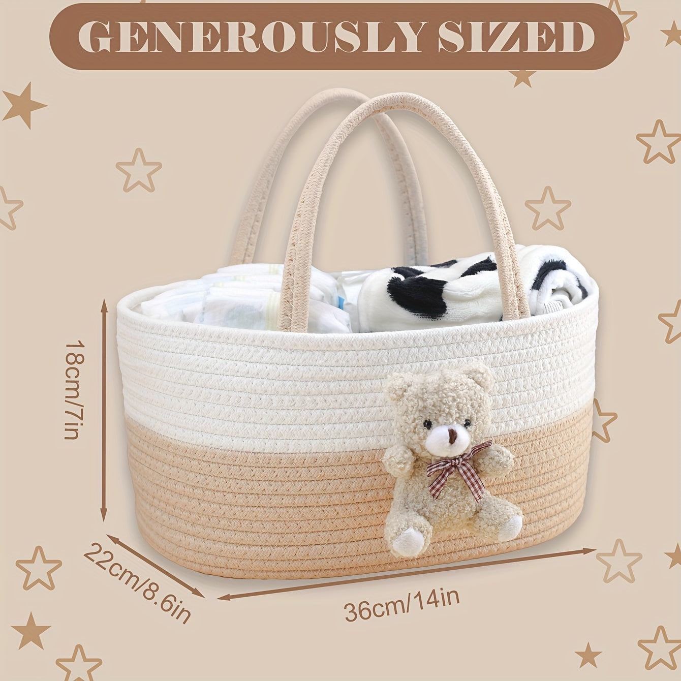 Nursery Diaper Caddy with Handles Storage Basket for Diapers Wipes Toys