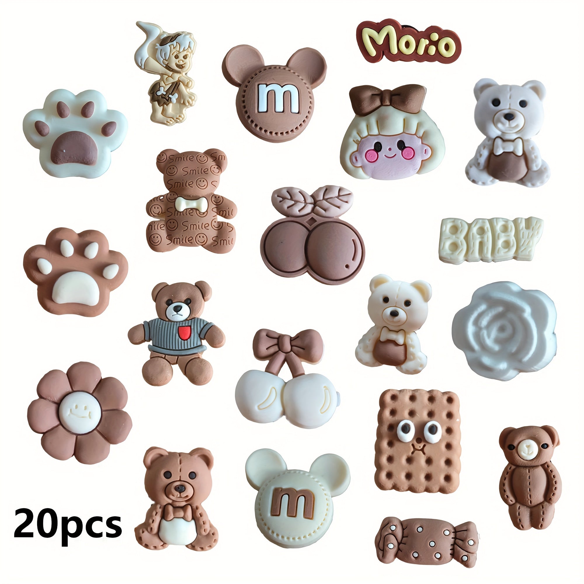 20Pcs Bear-Themed Charms for Clogs and Sandals Fashionable, Durable Accessories