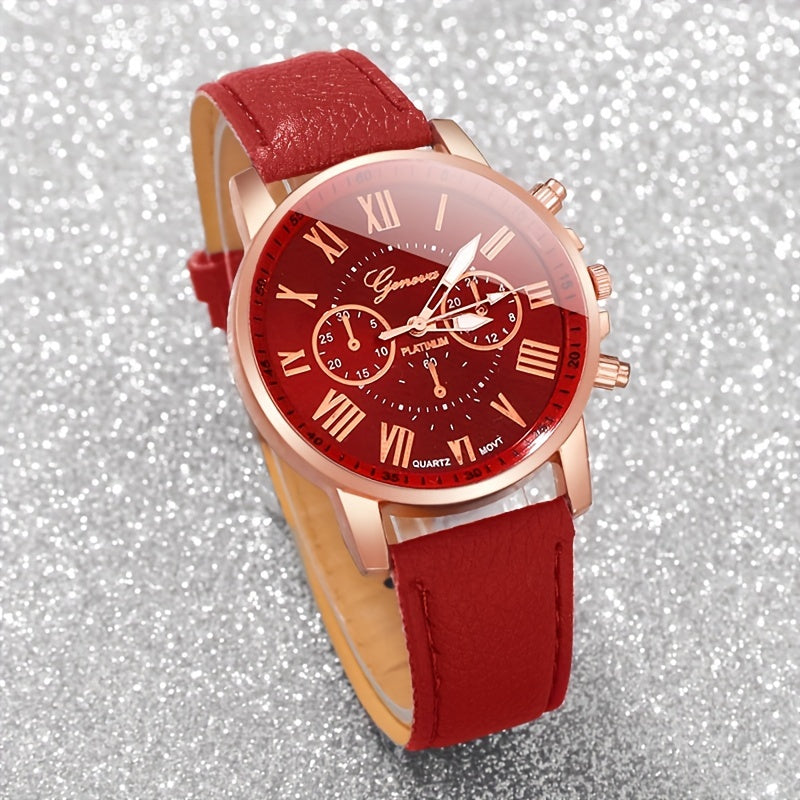 Set de 6 relojes de cuarzo para mujer con correas de cuero y números romanos