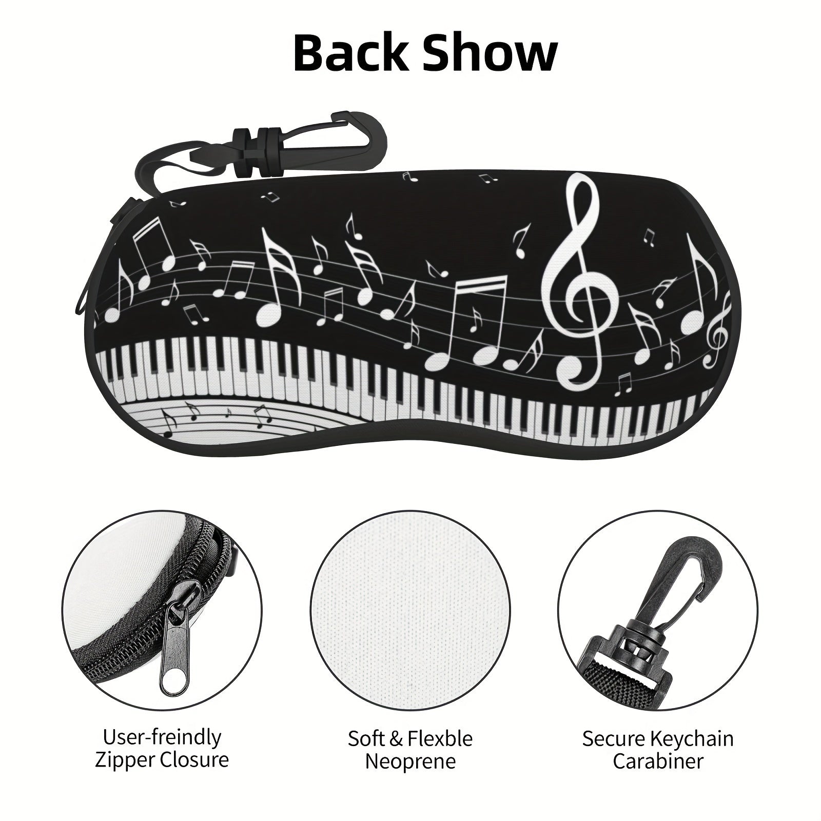 Neoprene Glasses Case with Music Notes Pattern and Key Chain