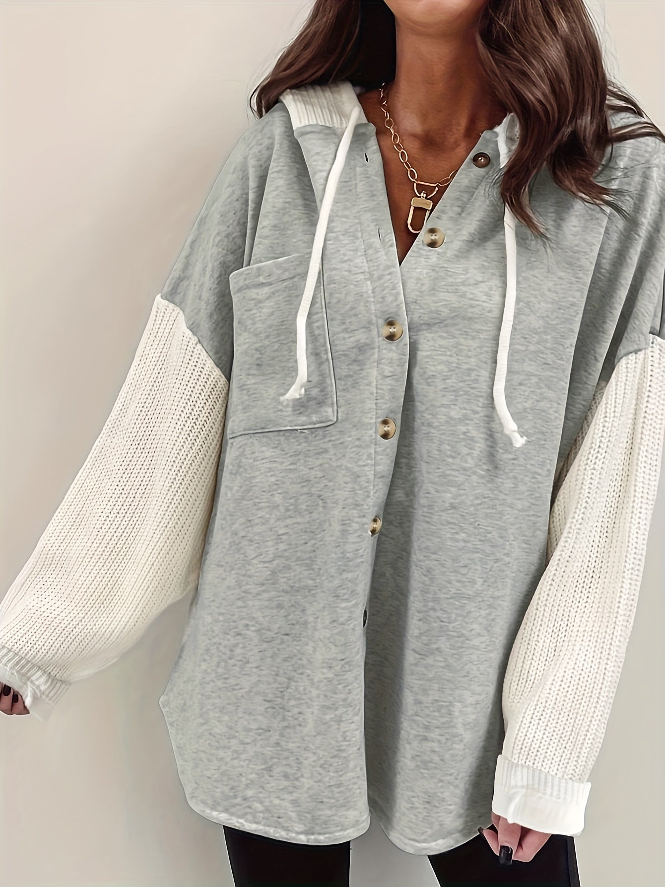 Plus Size Knit Hoodie With Front Pocket Long Sleeve Casual Sweatshirt