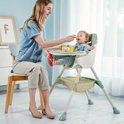 3-in-1 Convertible Baby High Chair with PU Leather Booster Seat and Safety Harness