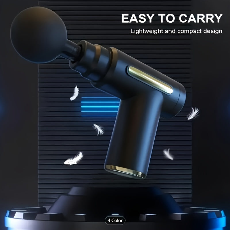 [Portativ Mushak Massajchisi] Qayta zaryadlanadigan LED ekran, 4 ta almashtiriladigan bosh, 1200mAh litiy batareya, USB zaryadlash bilan chuqur to'qima zarbali massaj quroli