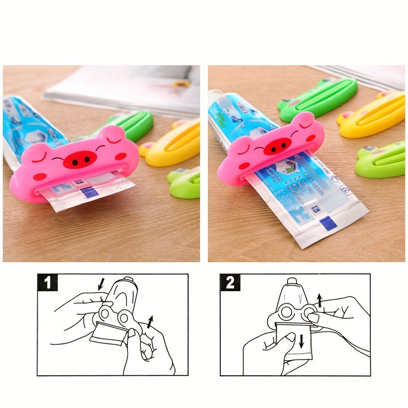 Juego de 4 clips de plástico para dispensador de pasta de dientes y crema de manos con diseños de animales