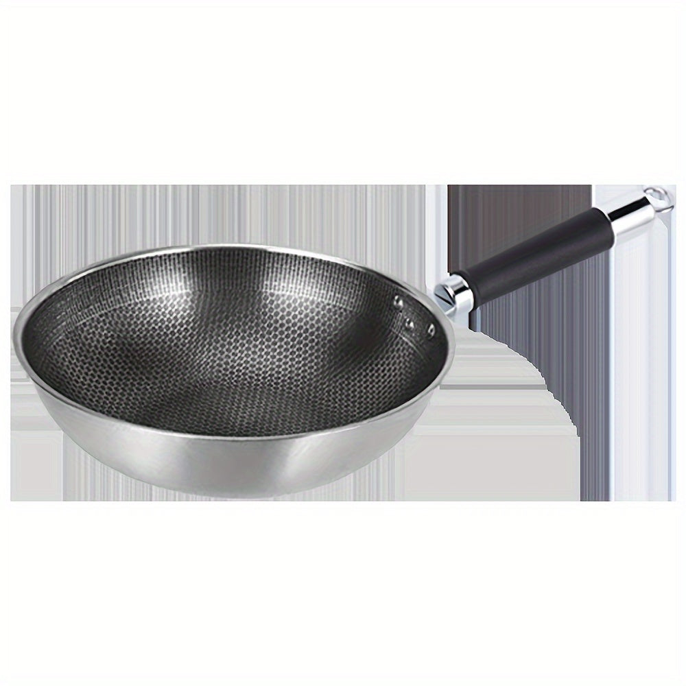 Wok de panal de acero inoxidable con tapa de cristal, antiadherente, soporte de hierro fundido, apilable