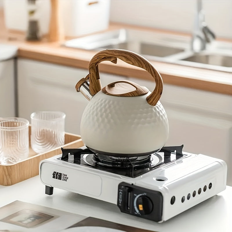 Stainless Steel Whistling Kettle with Wooden Handle for Induction and Gas Stoves