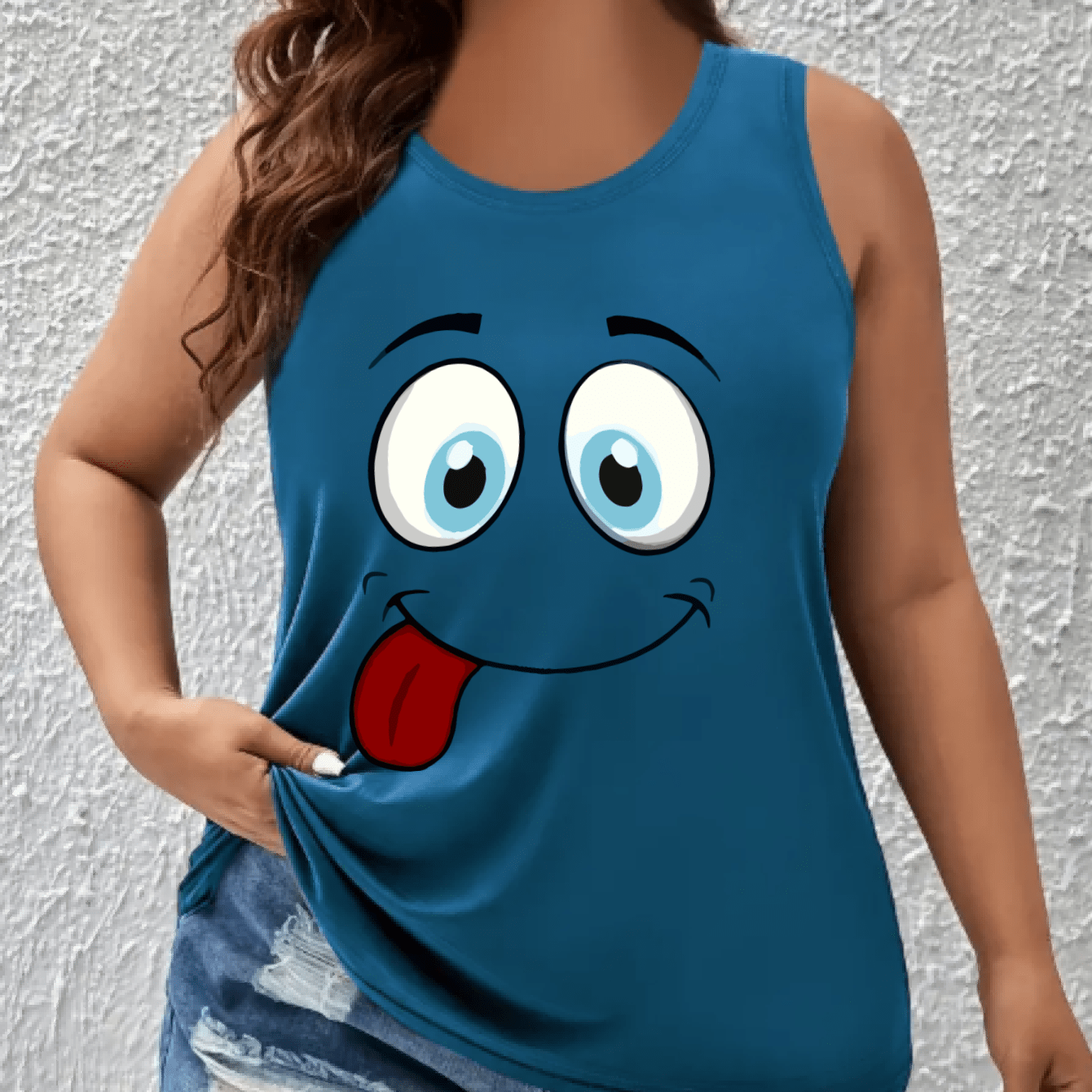 Women's Cartoon Print Off-Shoulder Vest Top Breathable Sleeveless Shirt