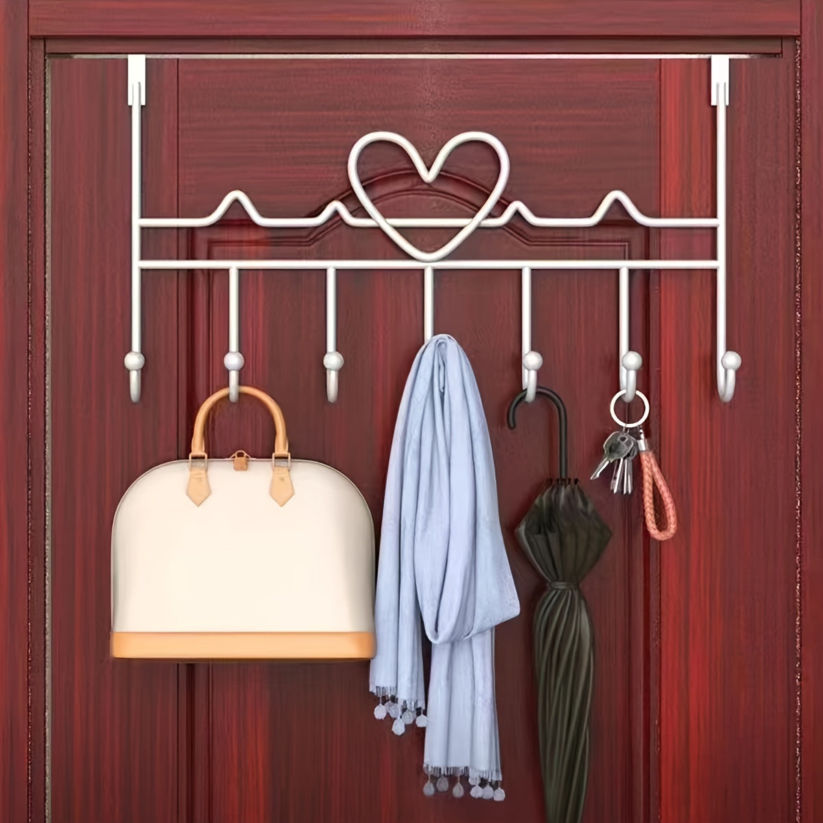 Heart-Shaped Metal Wall Hooks for Bags Keys Clothes No-Drill Door Mount Organizer