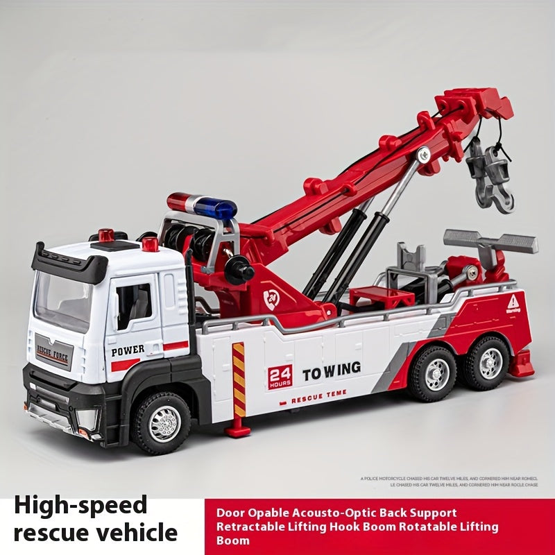 Plastic Rescue Vehicle Toy for Boys Ages 6-12 with Retractable Boom and Sound Effects