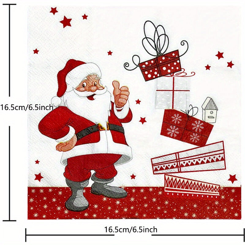 40 Pack Tri-Fold Disposable Christmas Napkins Santa Print Holiday Party Dining
