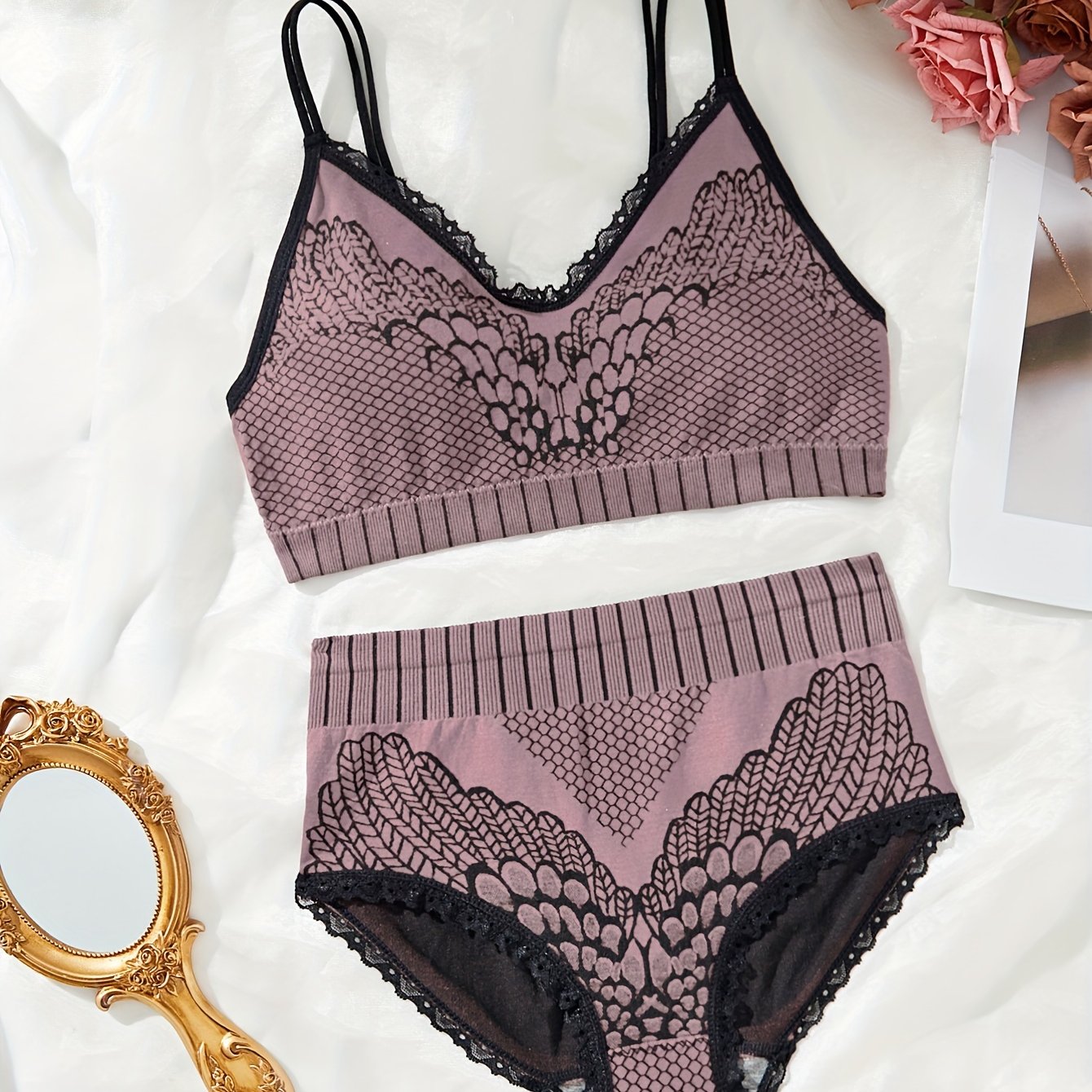 Women's High-Waisted Underwear Set with Double Shoulder Straps for Abdominal Support