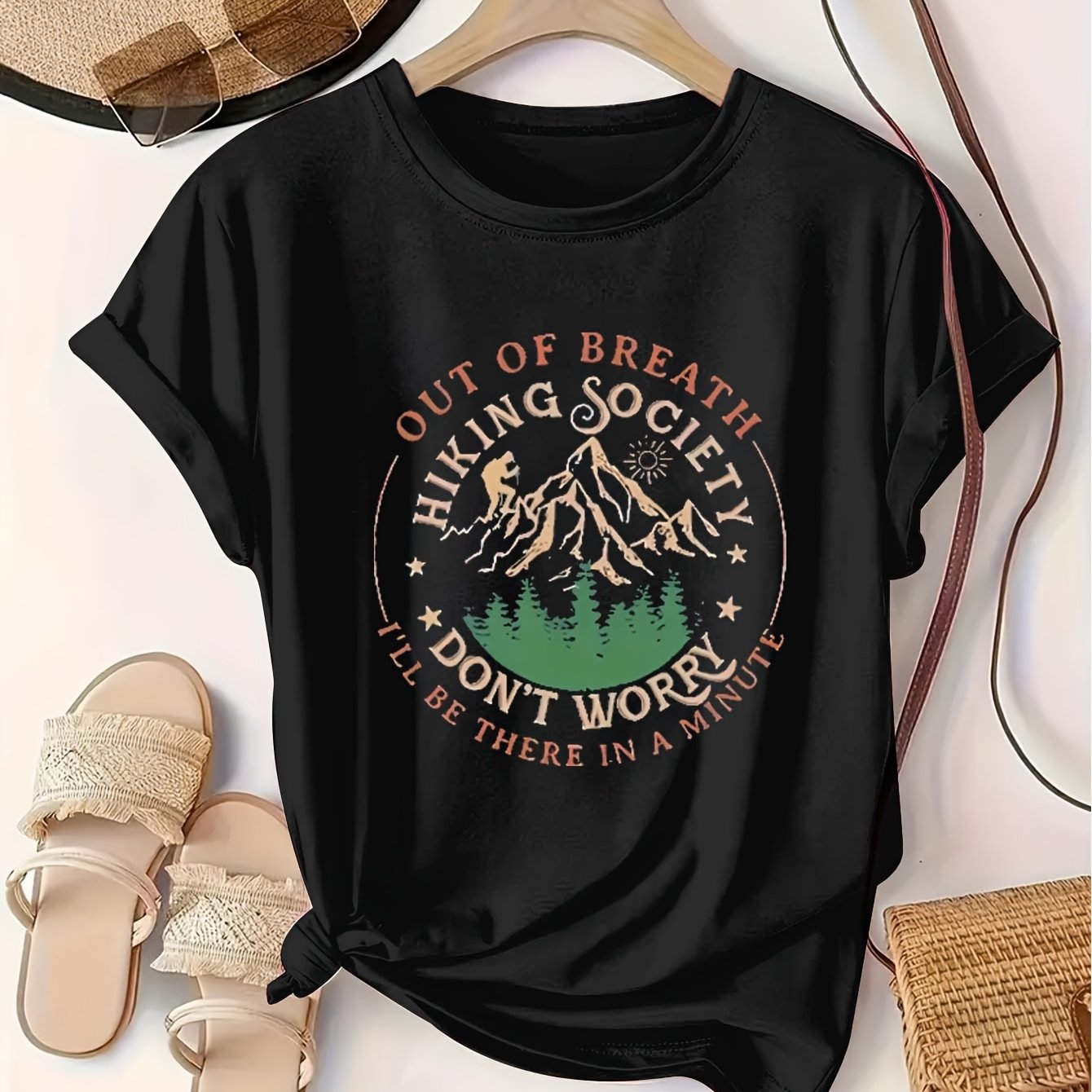 Women's Breathable Hiking T-Shirt Large Sizes Printed Slogans Outdoor Sports