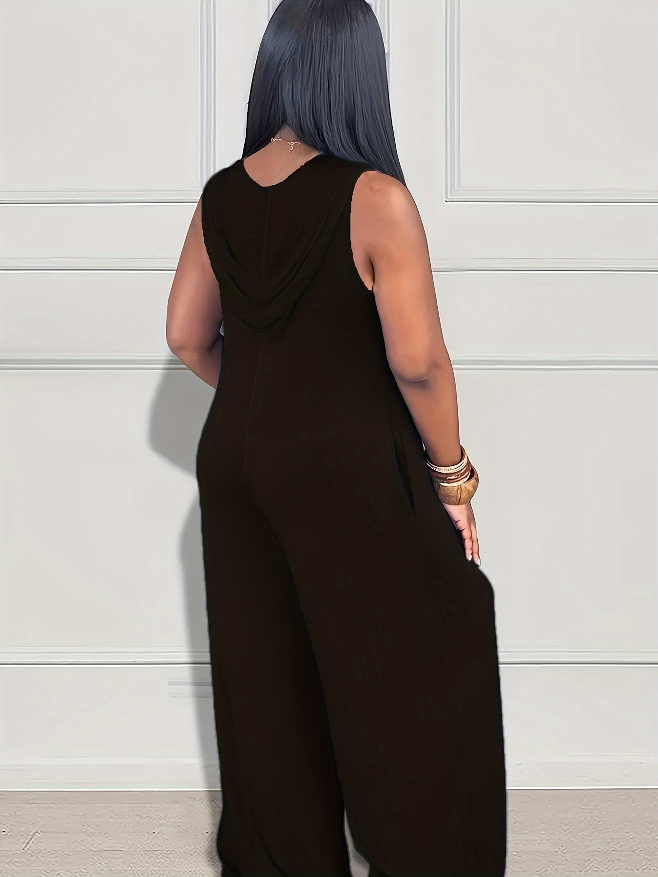 Mono sin mangas con capucha y pantalones anchos de talla grande para mujer, conjunto casual con bolsillos