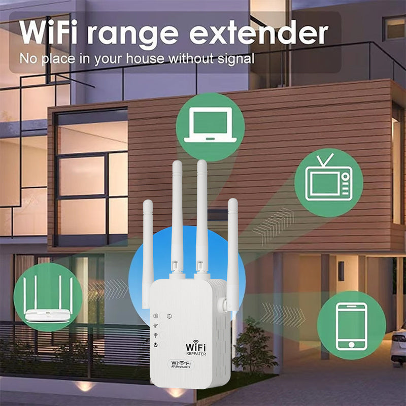 Wi-Fi Signal Booster with Ethernet Port Extends Coverage Up to 11000 Sq Ft Supports 35+ Devices Easy One-Click Setup