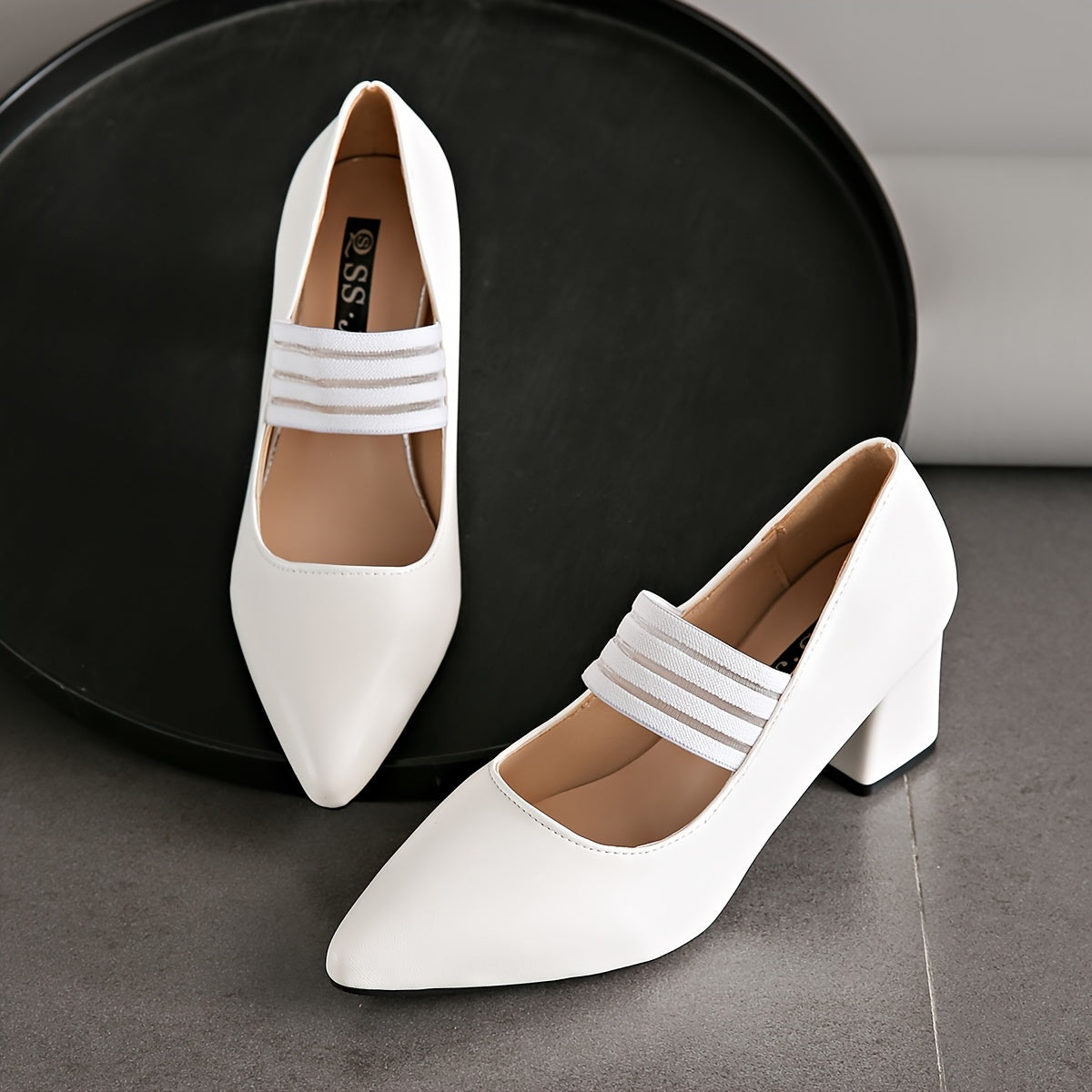 Women's Solid Color D’Orsay Pumps Breathable Pointed Toe Block Heels