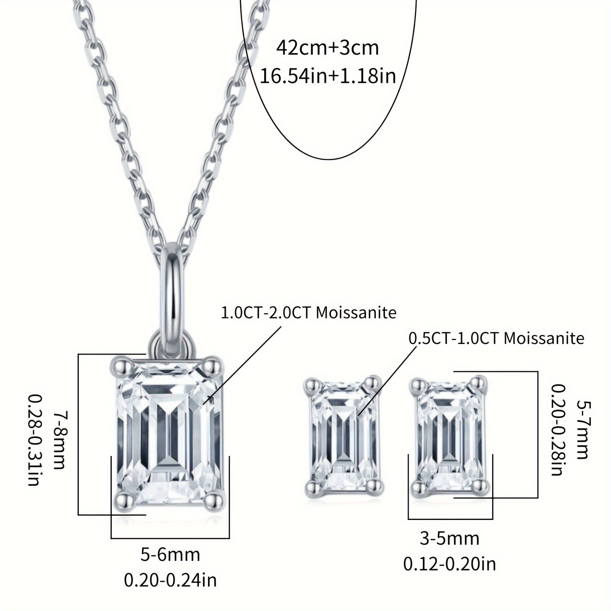 Elegant Moissanite Jewelry Set with Pendant Necklace and Stud Earrings 925 Silver Plated