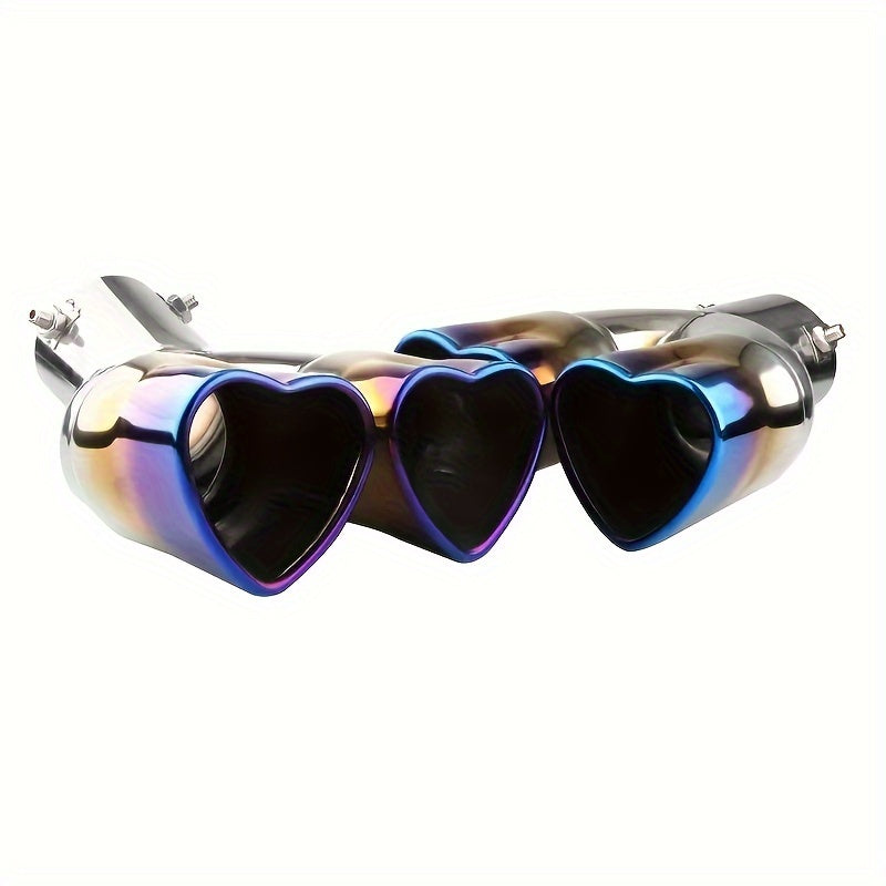 Car Stainless Steel Dual Outlet Heart-Shaped Exhaust Tailpipe 3.81-5.84 cm