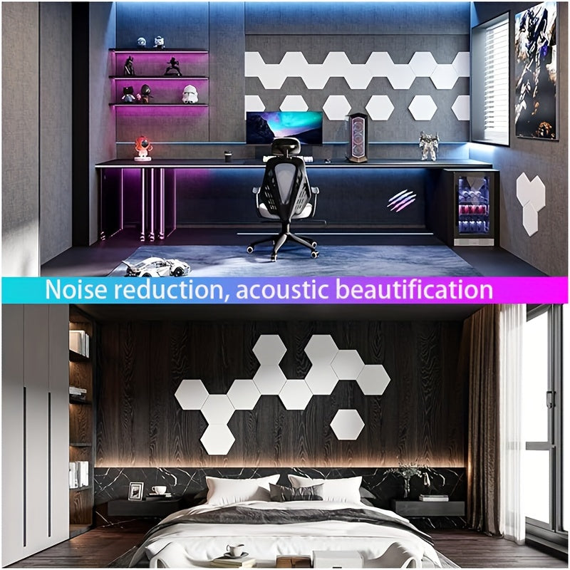 Panel de absorción acústica hexagonal negro de 12 piezas