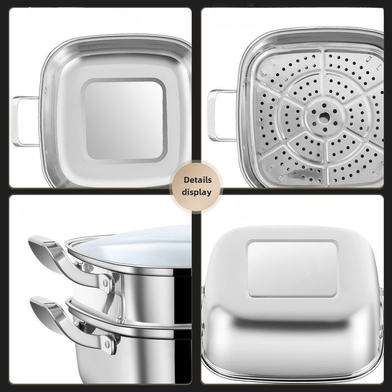 12-Inch Stainless Steel 3-Tier Steamer with Glass Lid, High Capacity, Durable