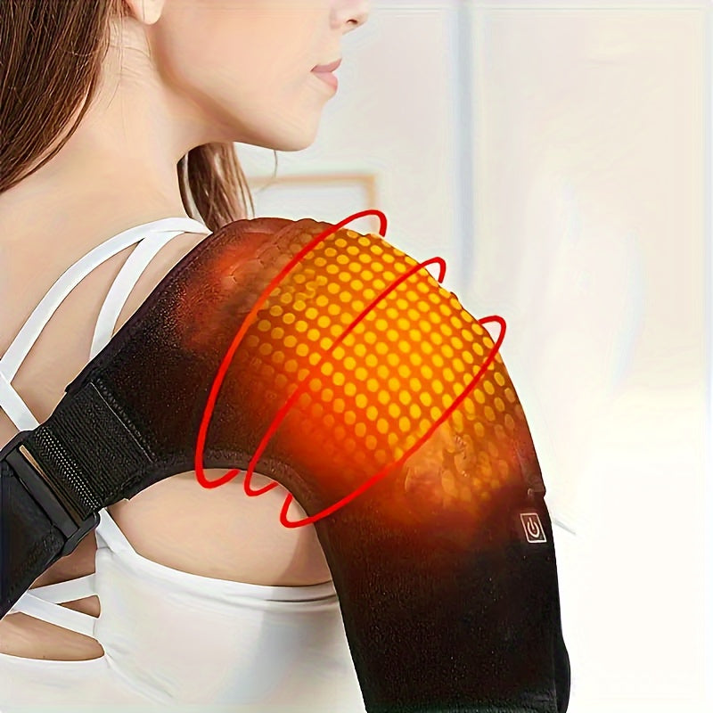 USB quvvatlangan isitiladigan yelka va tirsak massaj qiluvchi tayanch, tinchlantiruvchi issiqlik yostiqchasi, past voltli ishlash, nafas oladigan to'r mato va sozlanadigan tasma bilan.