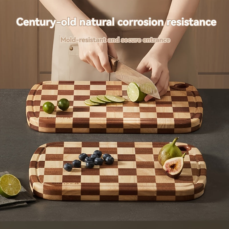 Доска для нарезки из грушевого дерева с шахматным узором для мяса, сыра, хлеба и овощей