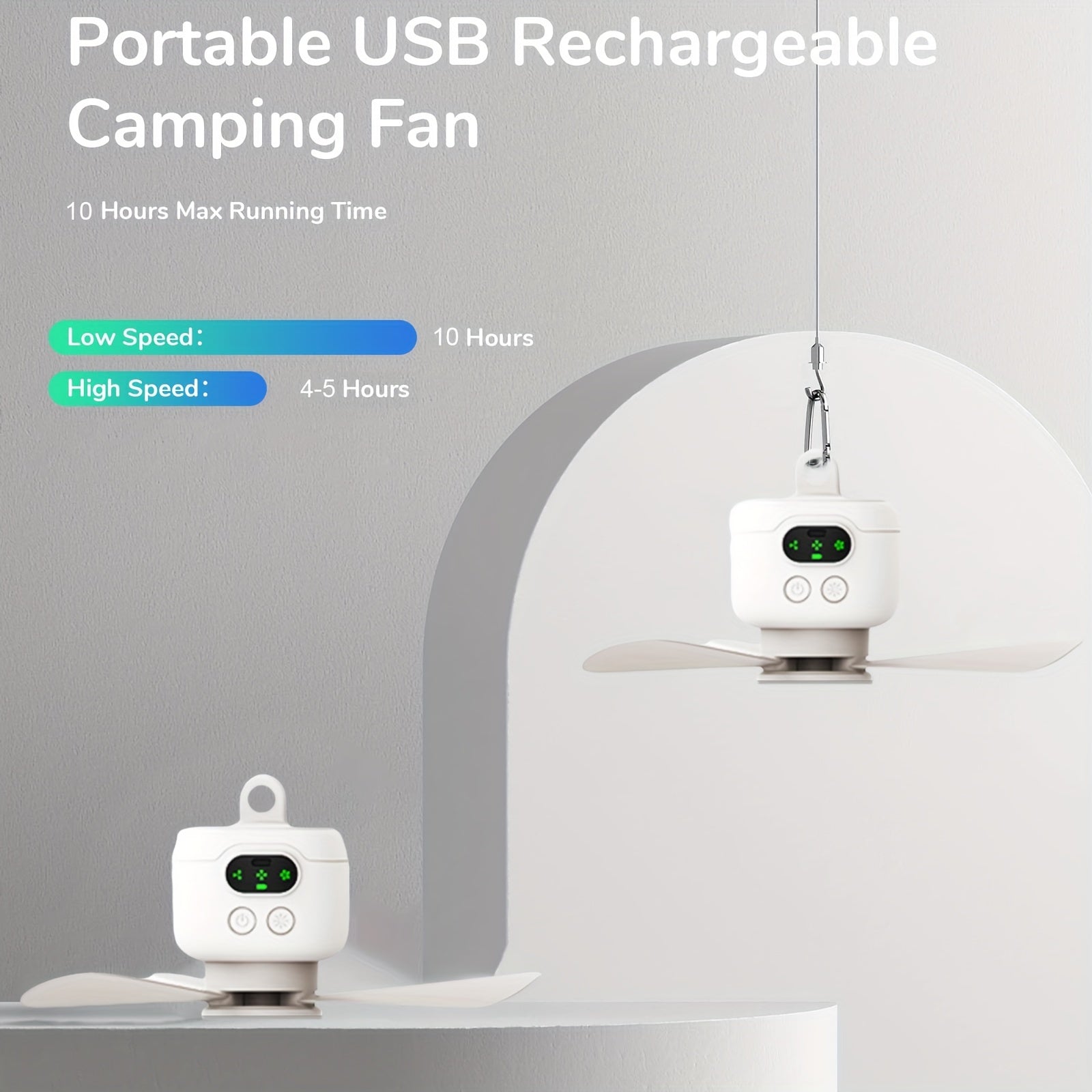 Portable Camping Fan with LED Light and Remote Control, Rechargeable 8000mAh Battery, Detachable Blades, Timer, 3 Speeds