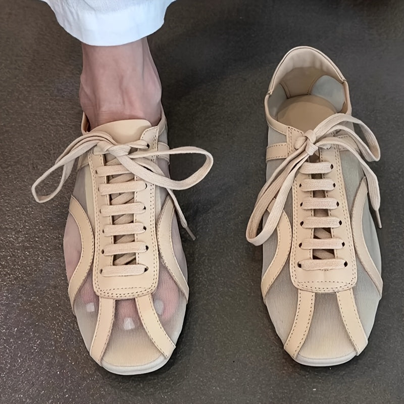 Women's Breathable Lace-Up Ballet Flats Almond Toe Casual Shoes Black