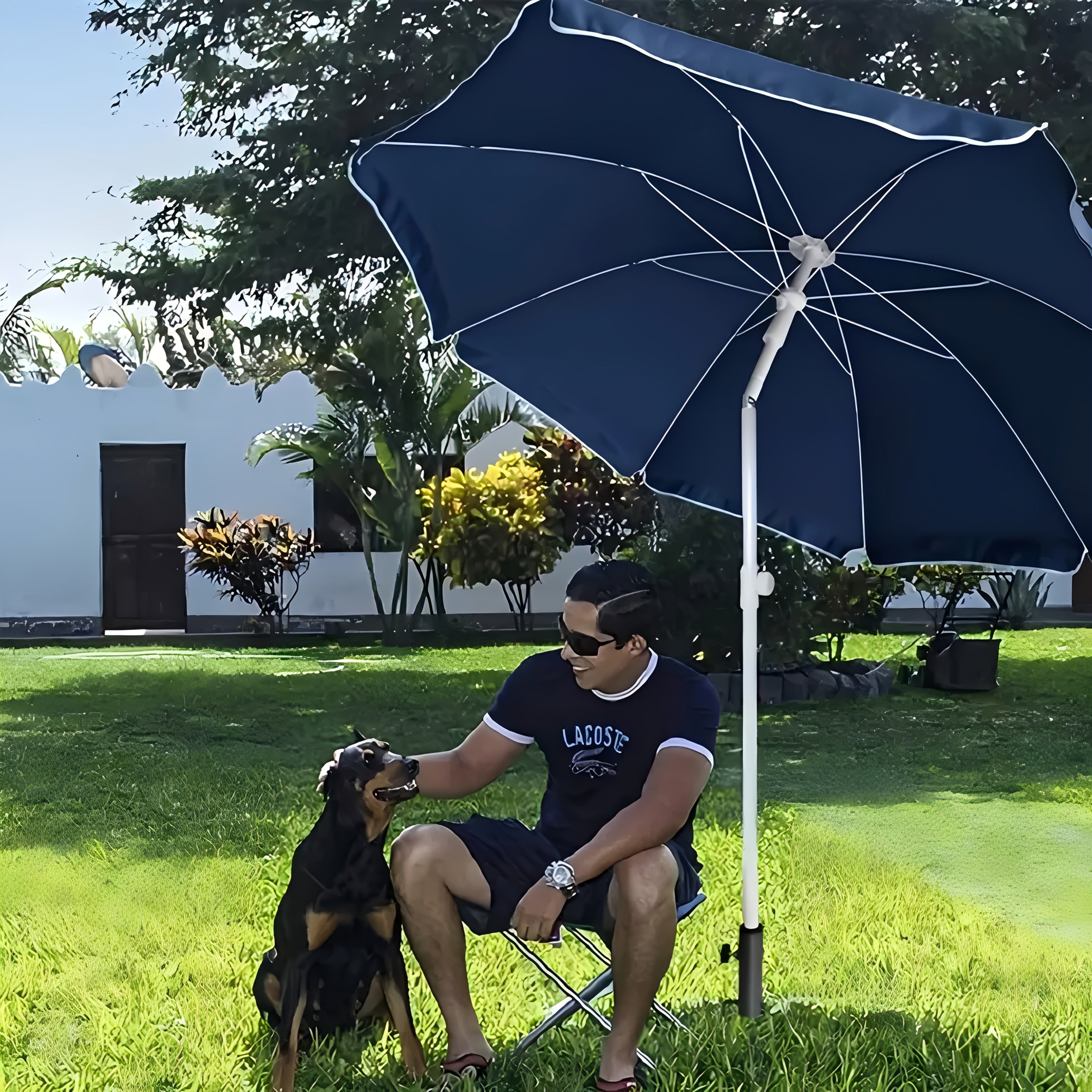 Soporte para paraguas de metal resistente con anclaje en espiral para suelo para uso exterior negro